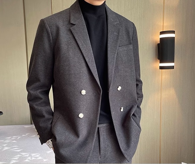 メンズ 男性用 二点セット 上下セット ツーピース ジャケット パンツ スーツ ウール 9分丈 アンクル丈 フルレングス 長袖 襟付き スーツカラー ポケット 前開き ボタン 厚手 上品 おしゃれ