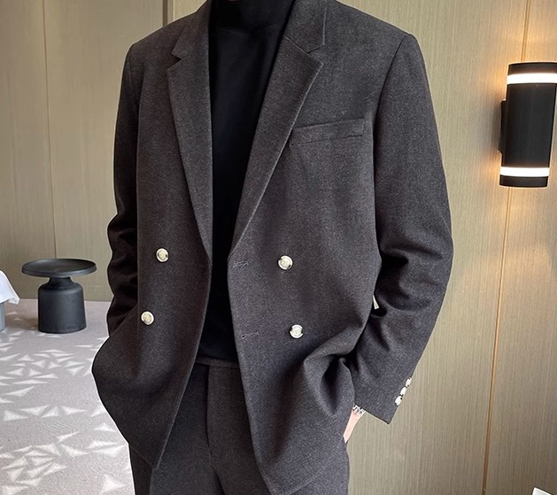 メンズ 男性用 二点セット 上下セット ツーピース ジャケット パンツ スーツ ウール 9分丈 アンクル丈 フルレングス 長袖 襟付き スーツカラー ポケット 前開き ボタン 厚手 上品 おしゃれ