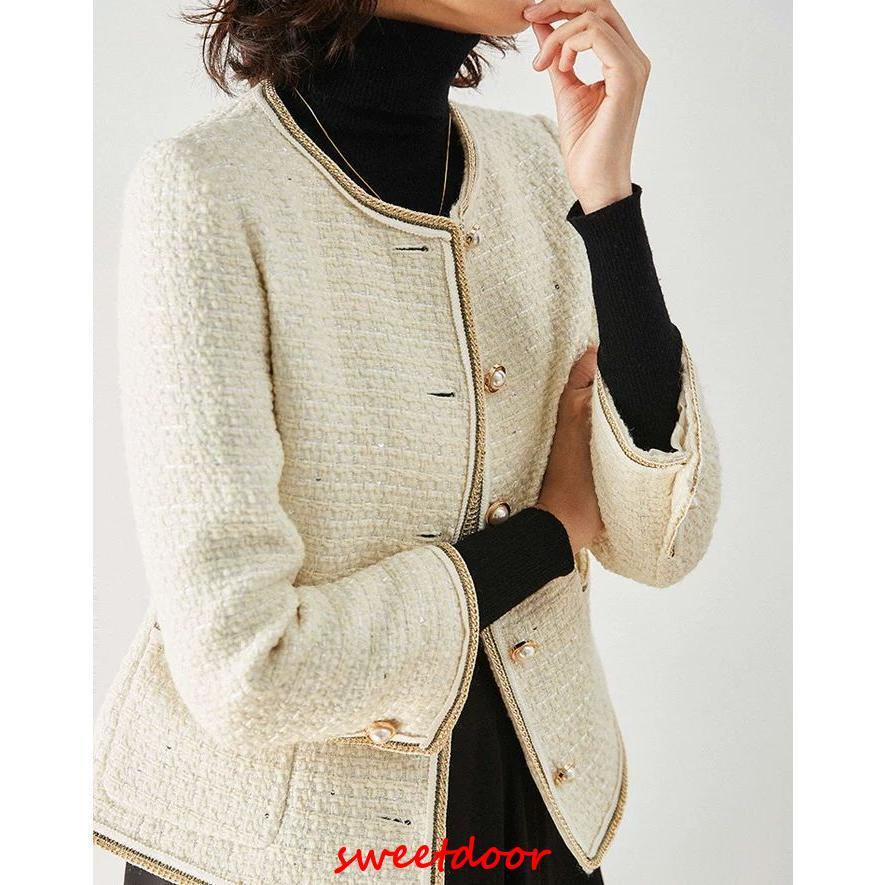 高品質S M Lツイエロードノーカラー 七五三 お宮参り 結婚式 服装 母親(ママ)用 通勤 ビジネス 春 ツイエロード ウール混 春服 ラメ ジャ 高品質S M Lツイエロードノーカラー 七五三 お宮参り 結婚式 服装 母親(ママ)用 通勤 ビジネス 春 ツイエロード ウール混 春服 ラメ ジャ