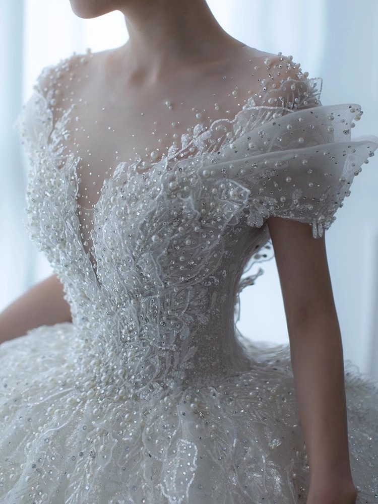 ウェディングドレス 袖あり 立ち襟 スパンコール キラキラ 素敵 キレイめ 花嫁ドレス 結婚式ドレス トレーンドレス バックリボン オシャレ 海外挙式 披露宴4 ウェディングドレス 袖あり 立ち襟 スパンコール キラキラ 素敵 キレイめ 花嫁ドレス 結婚式ドレス トレーンドレス バックリボン オシャレ 海外挙式 披露宴4