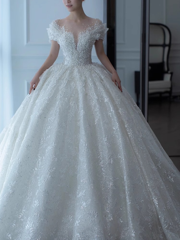 ウェディングドレス 袖あり 立ち襟 スパンコール キラキラ 素敵 キレイめ 花嫁ドレス 結婚式ドレス トレーンドレス バックリボン オシャレ 海外挙式 披露宴4 ウェディングドレス 袖あり 立ち襟 スパンコール キラキラ 素敵 キレイめ 花嫁ドレス 結婚式ドレス トレーンドレス バックリボン オシャレ 海外挙式 披露宴4