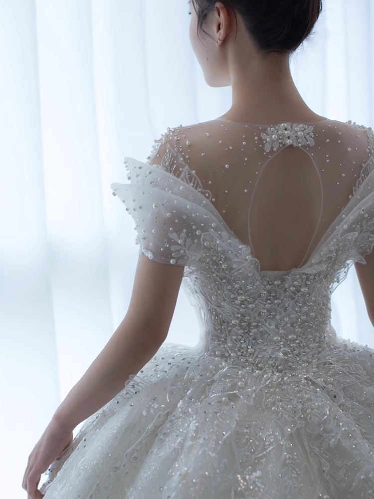 ウェディングドレス 袖あり 立ち襟 スパンコール キラキラ 素敵 キレイめ 花嫁ドレス 結婚式ドレス トレーンドレス バックリボン オシャレ 海外挙式 披露宴4 ウェディングドレス 袖あり 立ち襟 スパンコール キラキラ 素敵 キレイめ 花嫁ドレス 結婚式ドレス トレーンドレス バックリボン オシャレ 海外挙式 披露宴4