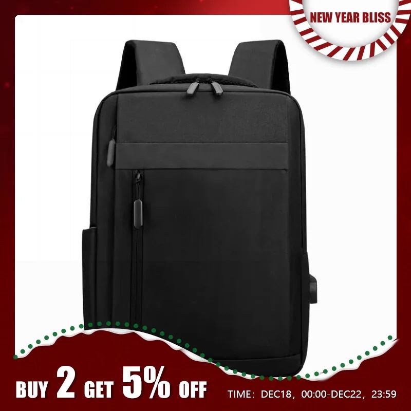 ビジネスノートパソコンバックパック多機能USB充電防水フィルムバックバッグカジュアル男性用ショルダーバッグ Black