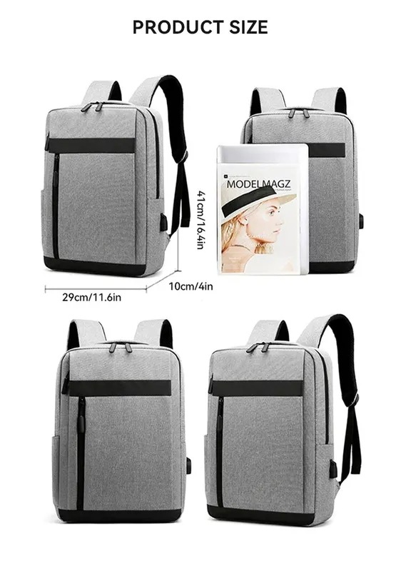 ビジネスノートパソコンバックパック多機能USB充電防水フィルムバックバッグカジュアル男性用ショルダーバッグ Black