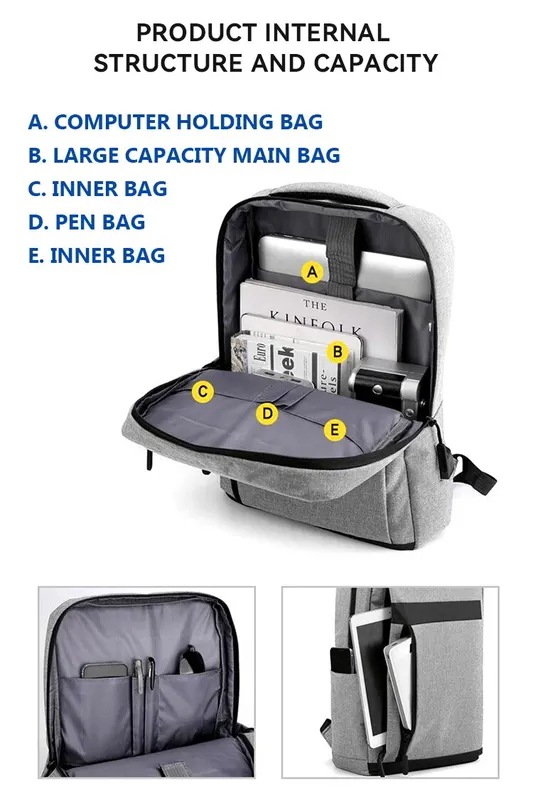 ビジネスノートパソコンバックパック多機能USB充電防水フィルムバックバッグカジュアル男性用ショルダーバッグ Black