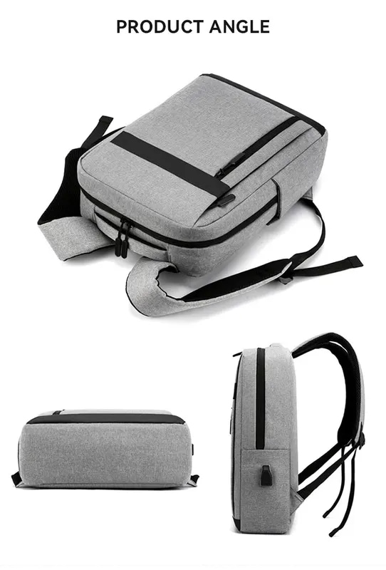 ビジネスノートパソコンバックパック多機能USB充電防水フィルムバックバッグカジュアル男性用ショルダーバッグ Black