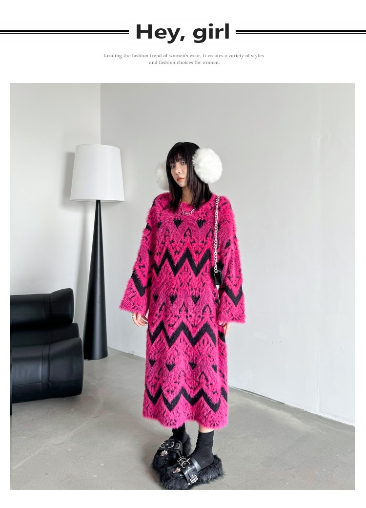 ニットワンピース ローズピンク ロングニット おしゃれ レディース 関連商品購入可能