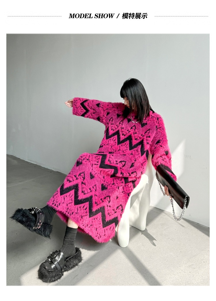 ニットワンピース ローズピンク ロングニット おしゃれ レディース 関連商品購入可能