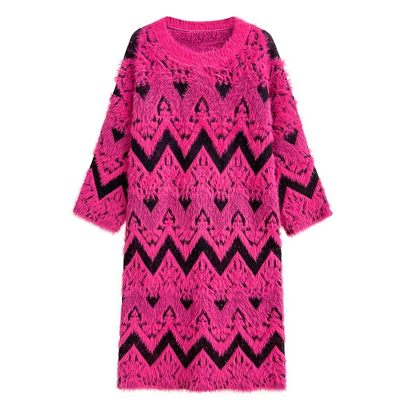 ニットワンピース ローズピンク ロングニット おしゃれ レディース 関連商品購入可能