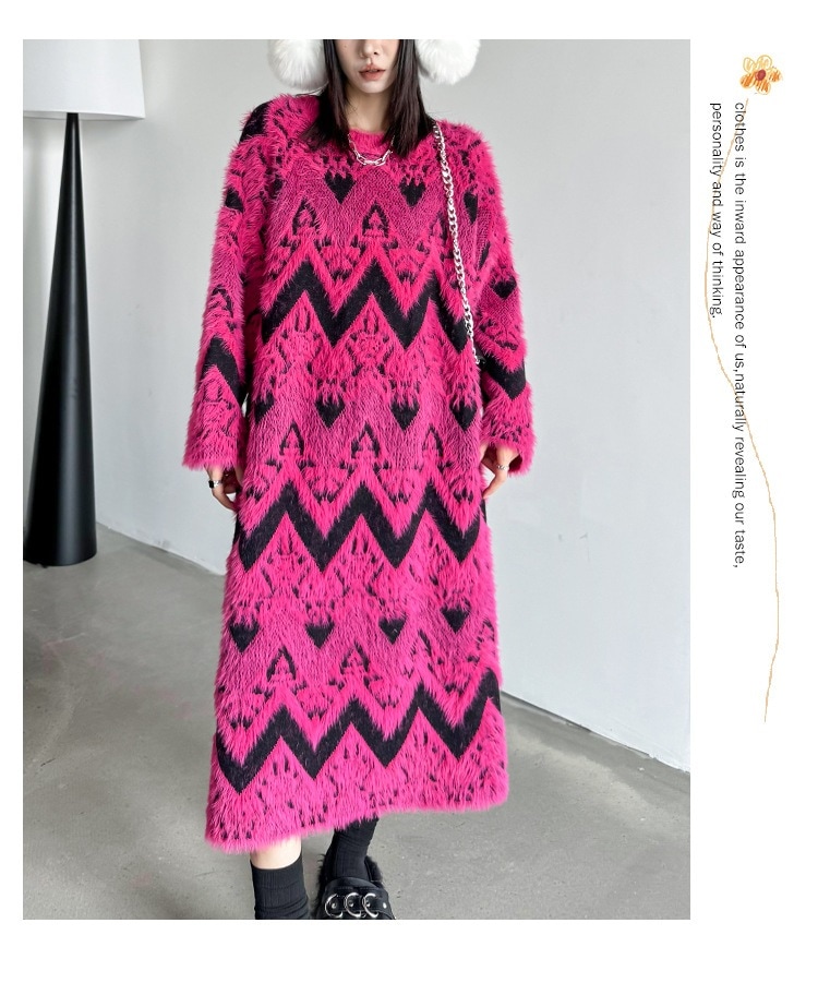 ニットワンピース ローズピンク ロングニット おしゃれ レディース 関連商品購入可能