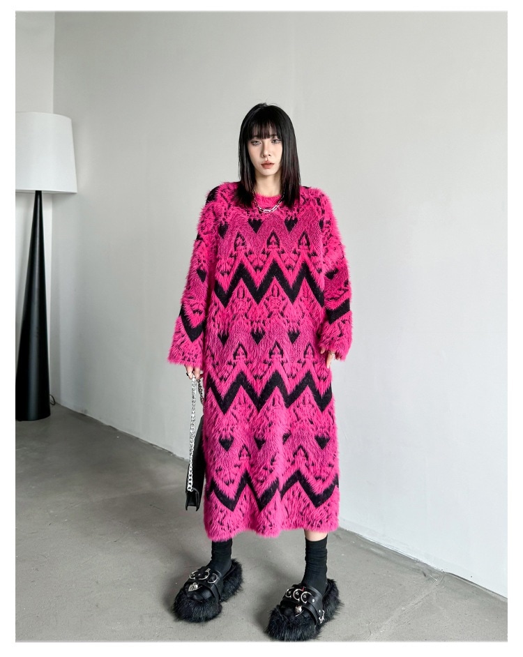 ニットワンピース ローズピンク ロングニット おしゃれ レディース 関連商品購入可能