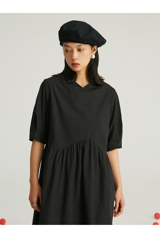 オモント エッグタルト ホーム レトロ アシンメトリー ラペル 半袖 ブラック ドレス レディース ミディアムロング コットン スカート 夏 オモント エッグタルト ホーム レトロ アシンメトリー ラペル 半袖 ブラック ドレス レディース ミディアムロング コットン スカート 夏