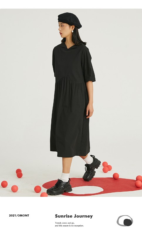 オモント エッグタルト ホーム レトロ アシンメトリー ラペル 半袖 ブラック ドレス レディース ミディアムロング コットン スカート 夏 オモント エッグタルト ホーム レトロ アシンメトリー ラペル 半袖 ブラック ドレス レディース ミディアムロング コットン スカート 夏