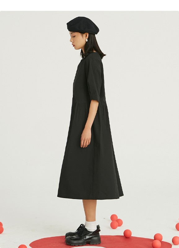オモント エッグタルト ホーム レトロ アシンメトリー ラペル 半袖 ブラック ドレス レディース ミディアムロング コットン スカート 夏 オモント エッグタルト ホーム レトロ アシンメトリー ラペル 半袖 ブラック ドレス レディース ミディアムロング コットン スカート 夏