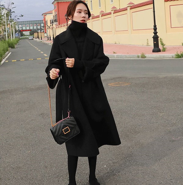 Qoo10] LA PELLE ブラック カシミヤコート レディース ウ