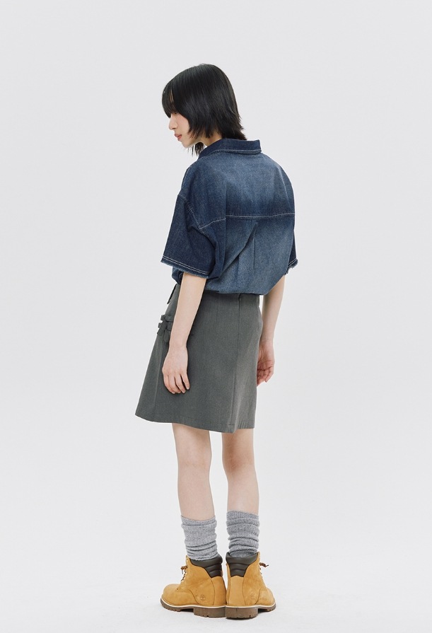 【ROMANTIC CROWN】 WASHED DENIM HALF SHIRT 【ROMANTIC CROWN】 WASHED DENIM HALF SHIRT