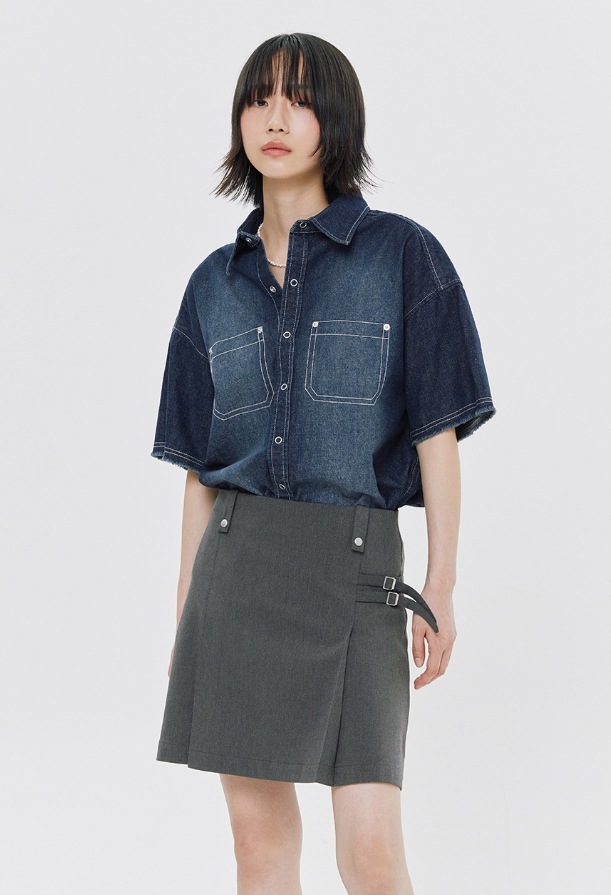 【ROMANTIC CROWN】 WASHED DENIM HALF SHIRT 【ROMANTIC CROWN】 WASHED DENIM HALF SHIRT
