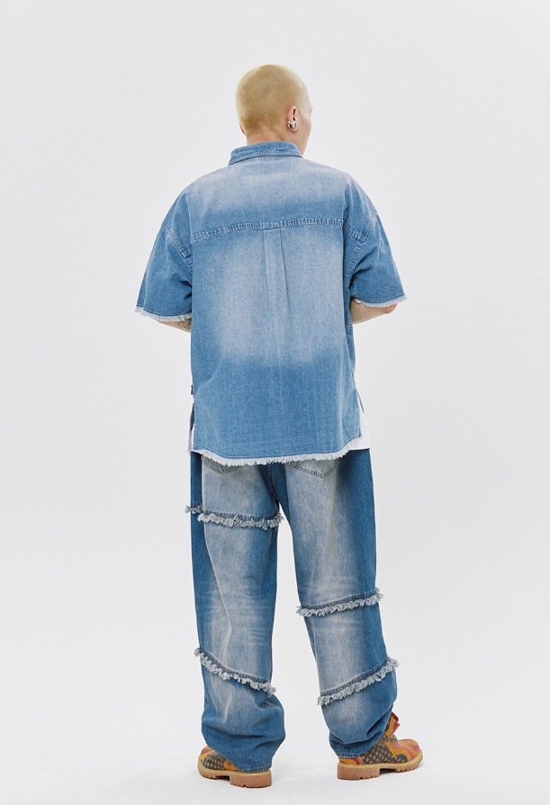 【ROMANTIC CROWN】 WASHED DENIM HALF SHIRT 【ROMANTIC CROWN】 WASHED DENIM HALF SHIRT
