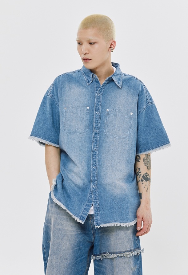 【ROMANTIC CROWN】 WASHED DENIM HALF SHIRT 【ROMANTIC CROWN】 WASHED DENIM HALF SHIRT