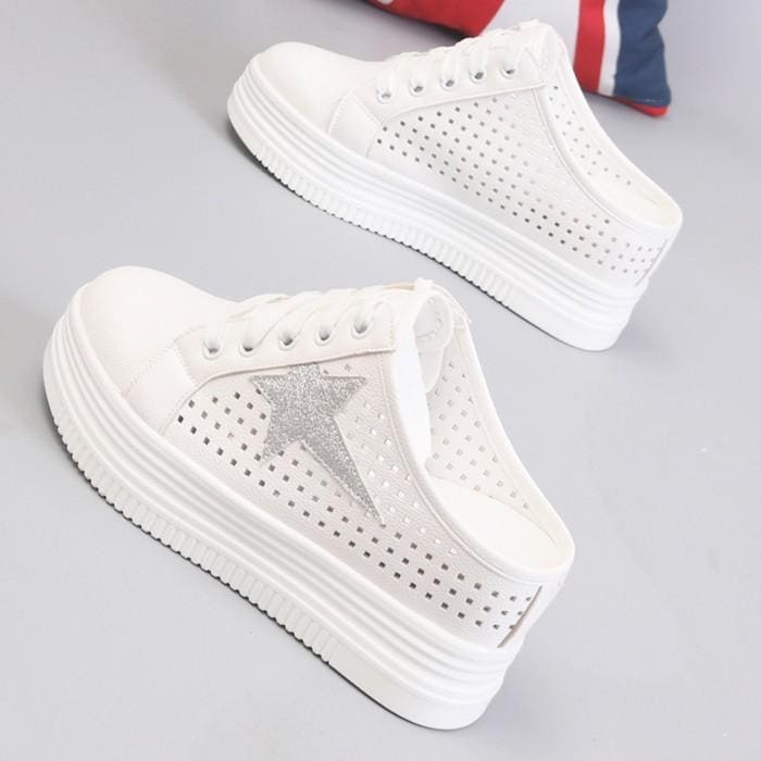 スニーカー サンダル レディース 厚底 通気性 透け感 星 メッシュ シースルー つっかけ フラット ヒール8cm かかとなし 靴 美脚 シルバー 虹色 22.025.0 スニーカー サンダル レディース 厚底 通気性 透け感 星 メッシュ シースルー つっかけ フラット ヒール8cm かかとなし 靴 美脚 シルバー 虹色 22.025.0