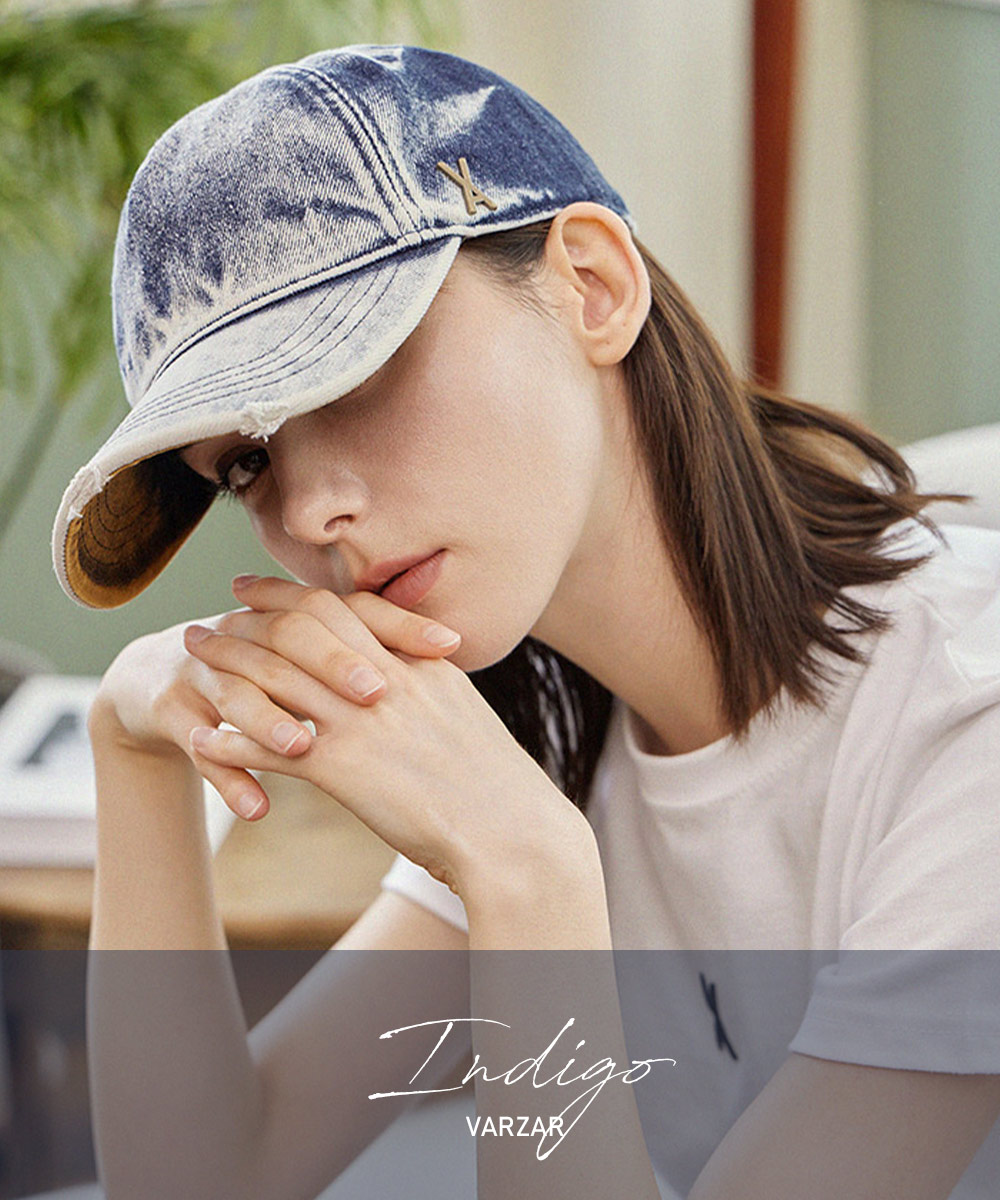 韓国 帽子 深め 小顔効果 顔が見えづらい 紫外線対策 レディース[VA Stud Bleach Washing Denim Ball Cap 1406 1407]