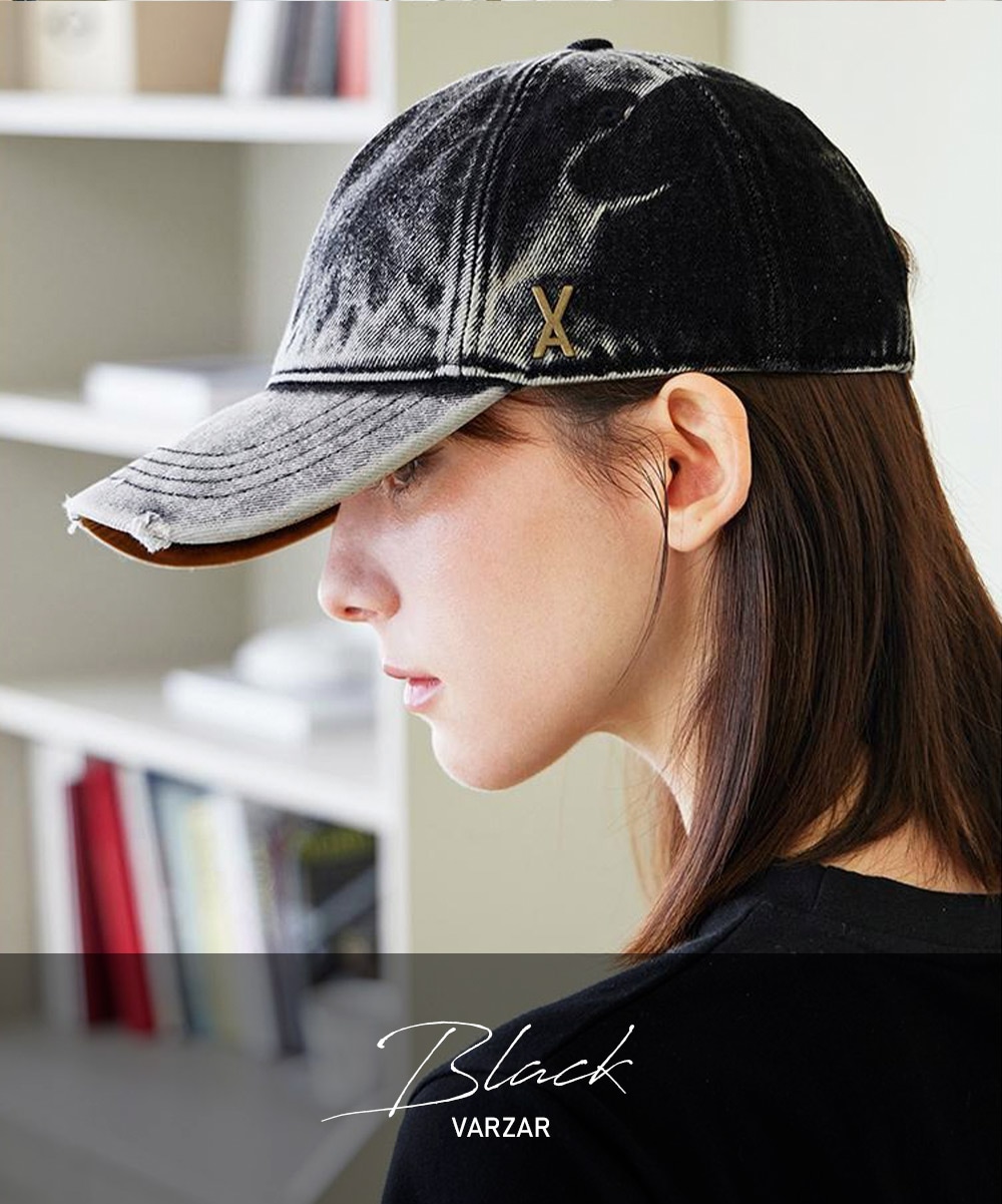 韓国 帽子 深め 小顔効果 顔が見えづらい 紫外線対策 レディース[VA Stud Bleach Washing Denim Ball Cap 1406 1407]