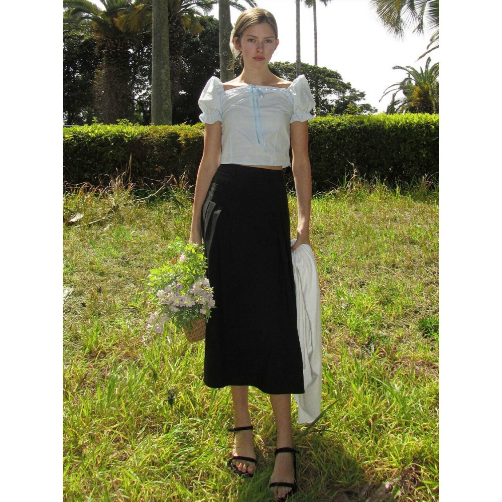 レターフロムムーンブルームトリプルピントックロングスカート (2色)