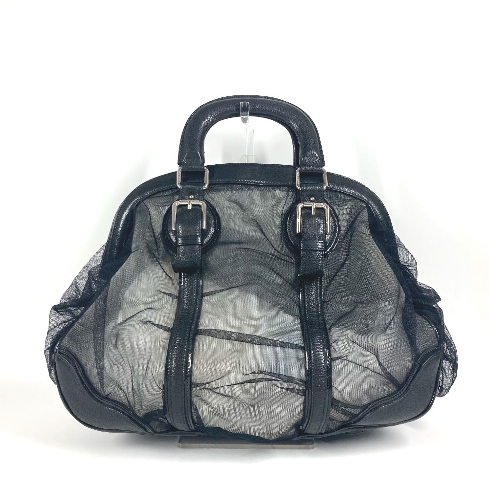 DOLCE&GABBANA ドルガバ ハンドバッグ ロゴ メッシュ ポーチ付き カバン トートバッグ レザー ブラック