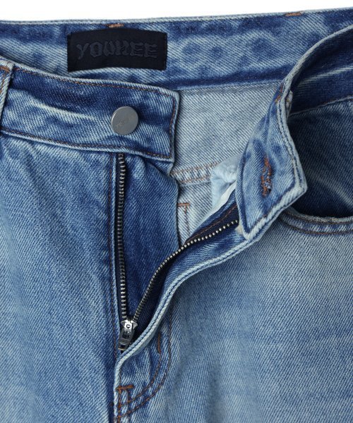 ★YOUHEE★ CUTOUT DENIM PANTS BLUE YHDPDC002BL SheDenim Womens Wide Leg Jeans High Rise and Baggy Boyfriend
