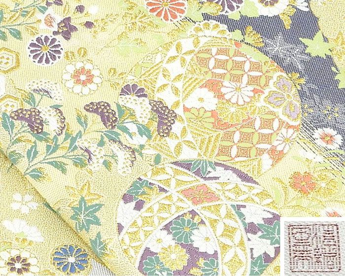 袋帯 新品 正絹 西陣 京洛苑たはら謹製 手毬吉祥四季花模様 袋帯 未仕立 g1442 袋帯 新品 正絹 西陣 京洛苑たはら謹製 手毬吉祥四季花模様 袋帯 未仕立 g1442