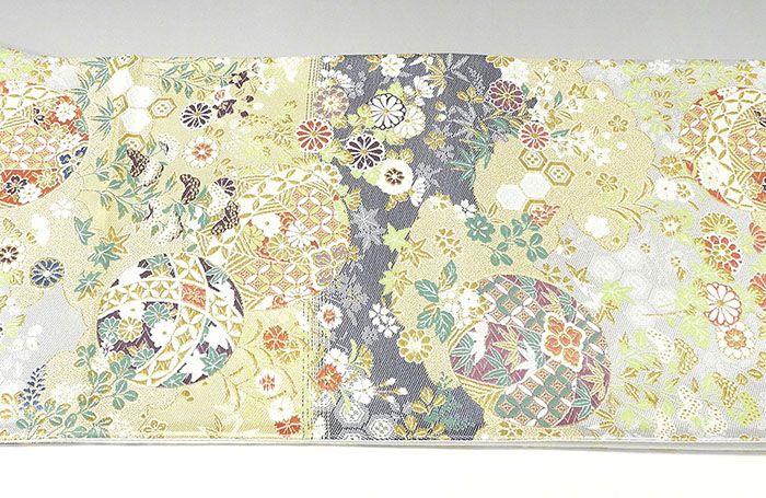 袋帯 新品 正絹 西陣 京洛苑たはら謹製 手毬吉祥四季花模様 袋帯 未仕立 g1442 袋帯 新品 正絹 西陣 京洛苑たはら謹製 手毬吉祥四季花模様 袋帯 未仕立 g1442