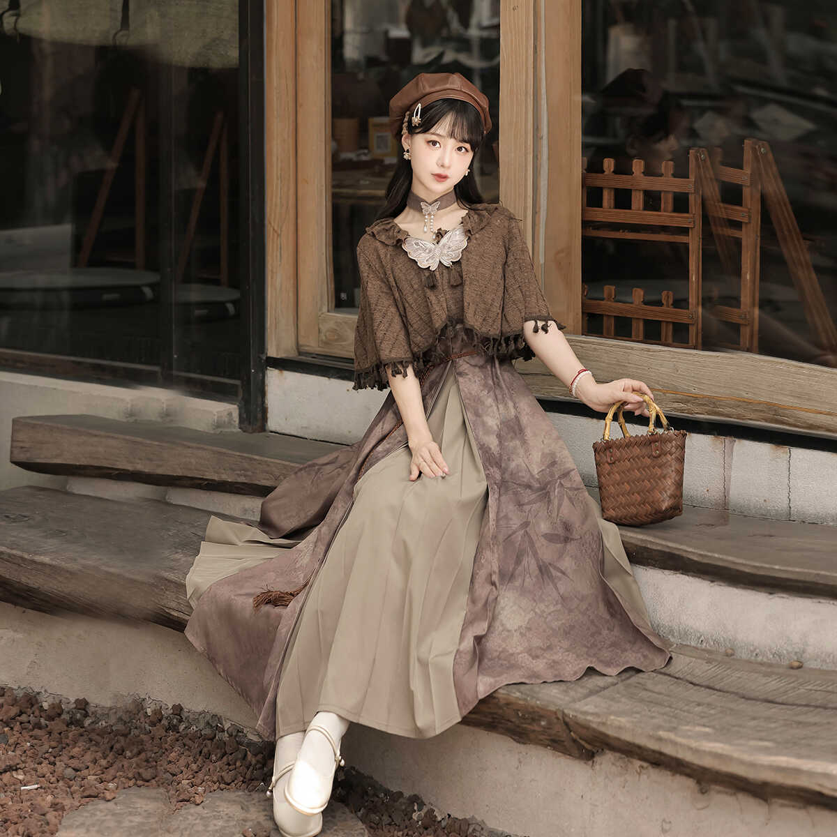 正規品枯蝶影新韓国cos要素ワンピースカーディガンストールセット女性秋 正規品枯蝶影新韓国cos要素ワンピースカーディガンストールセット女性秋