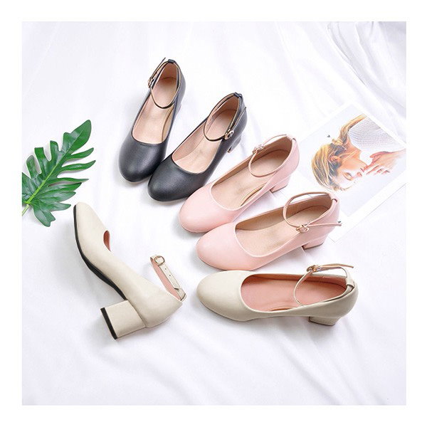 Qoo10] パンプス ヒール5cm 太いヒール チャ