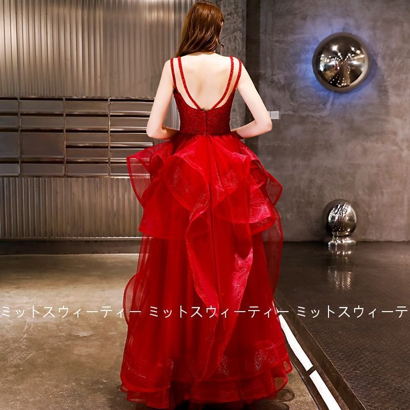 カラードレス レッド ワインレッド 演奏会 コンサート パーティードレス 結婚式 イブニングドレス