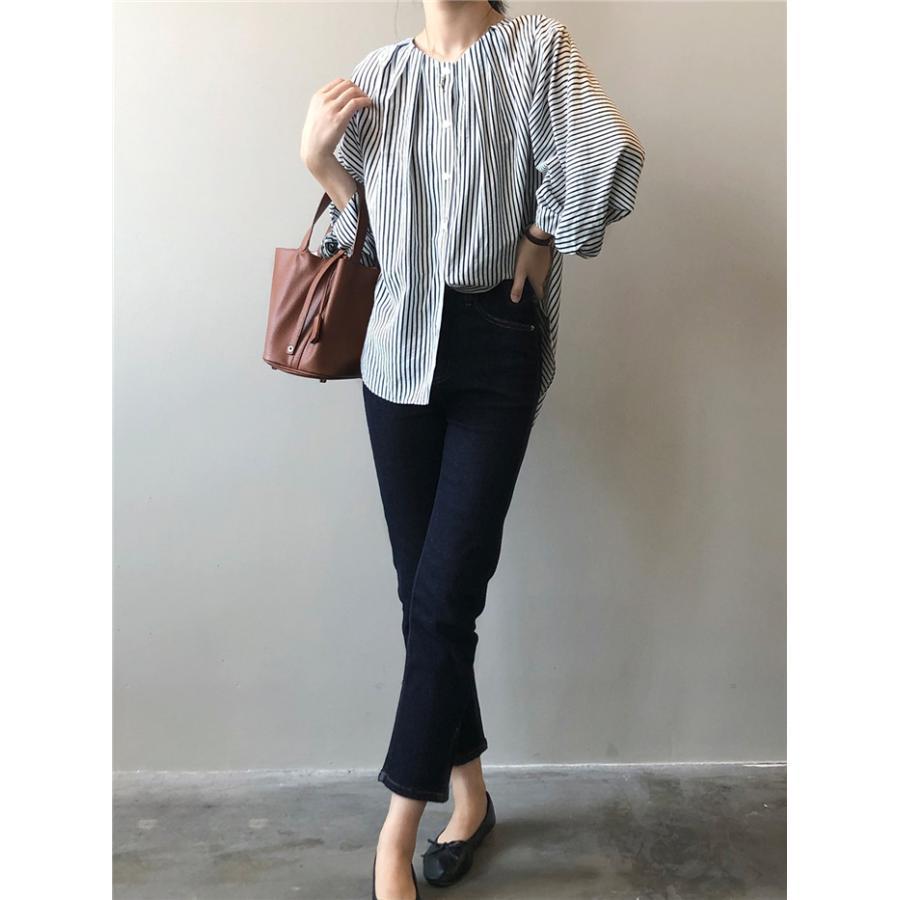 ブラウス レディース 長袖 きれいめ 40代 春 夏 オシャレ シャツブラウス ストライプ柄 シャツ 長袖 トップス パフスリーブ 大人 通勤 可愛い