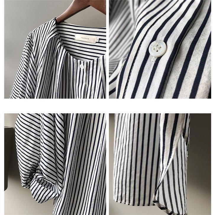 ブラウス レディース 長袖 きれいめ 40代 春 夏 オシャレ シャツブラウス ストライプ柄 シャツ 長袖 トップス パフスリーブ 大人 通勤 可愛い