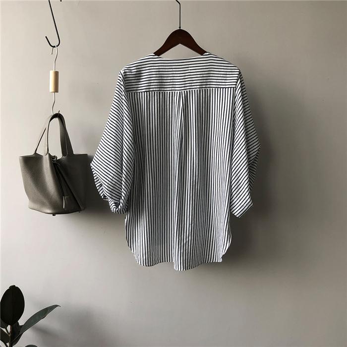 ブラウス レディース 長袖 きれいめ 40代 春 夏 オシャレ シャツブラウス ストライプ柄 シャツ 長袖 トップス パフスリーブ 大人 通勤 可愛い