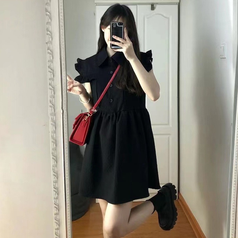 フレンチソルトスタイルストリートシックスカートリトルブラックスカートプチハイエンドフライングスリーブニッチデザインドレス夏 フレンチソルトスタイルストリートシックスカートリトルブラックスカートプチハイエンドフライングスリーブニッチデザインドレス夏