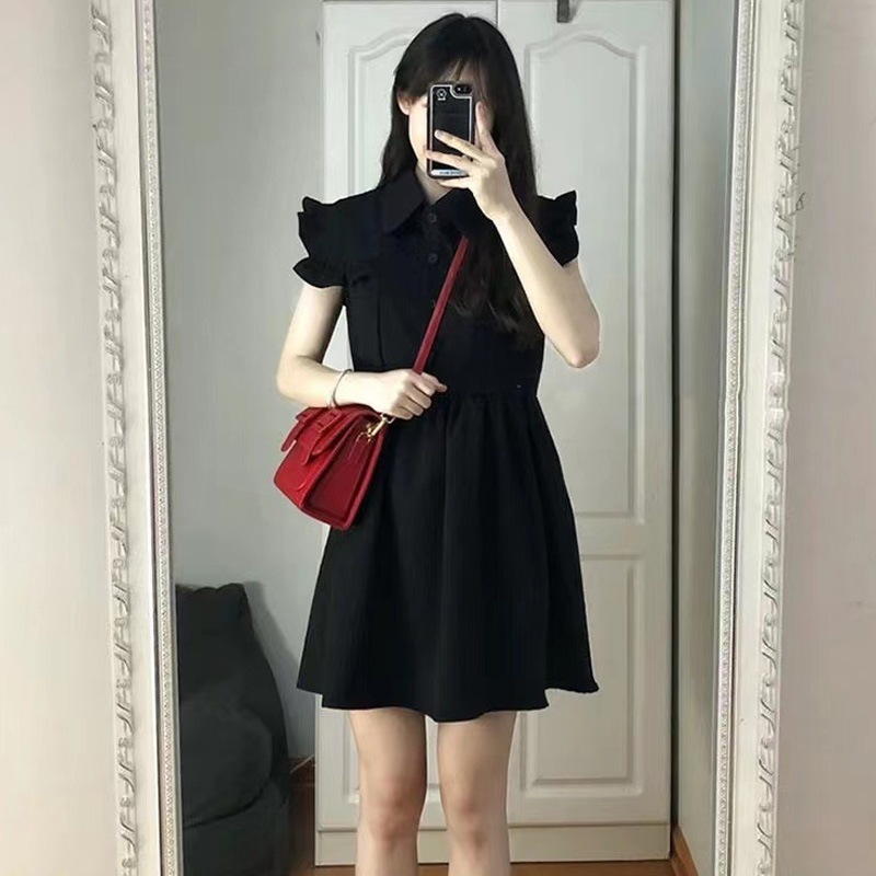 フレンチソルトスタイルストリートシックスカートリトルブラックスカートプチハイエンドフライングスリーブニッチデザインドレス夏 フレンチソルトスタイルストリートシックスカートリトルブラックスカートプチハイエンドフライングスリーブニッチデザインドレス夏