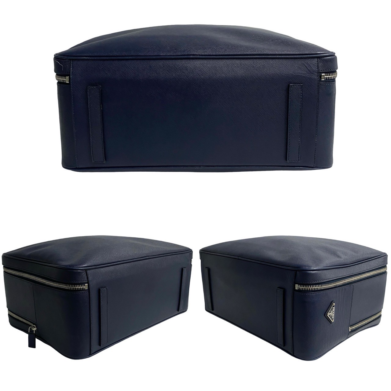 三角ロゴ 金具ボストンバッグ レザー ネイビー 08864 三角ロゴ 金具ボストンバッグ レザー ネイビー 08864