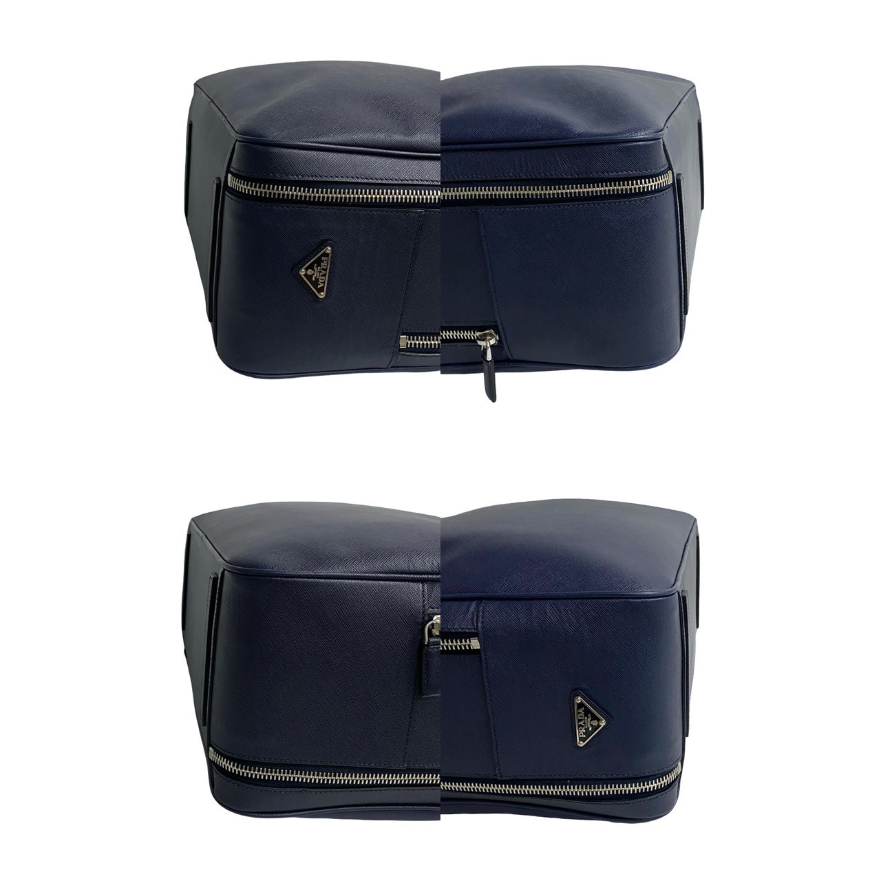 三角ロゴ 金具ボストンバッグ レザー ネイビー 08864 三角ロゴ 金具ボストンバッグ レザー ネイビー 08864