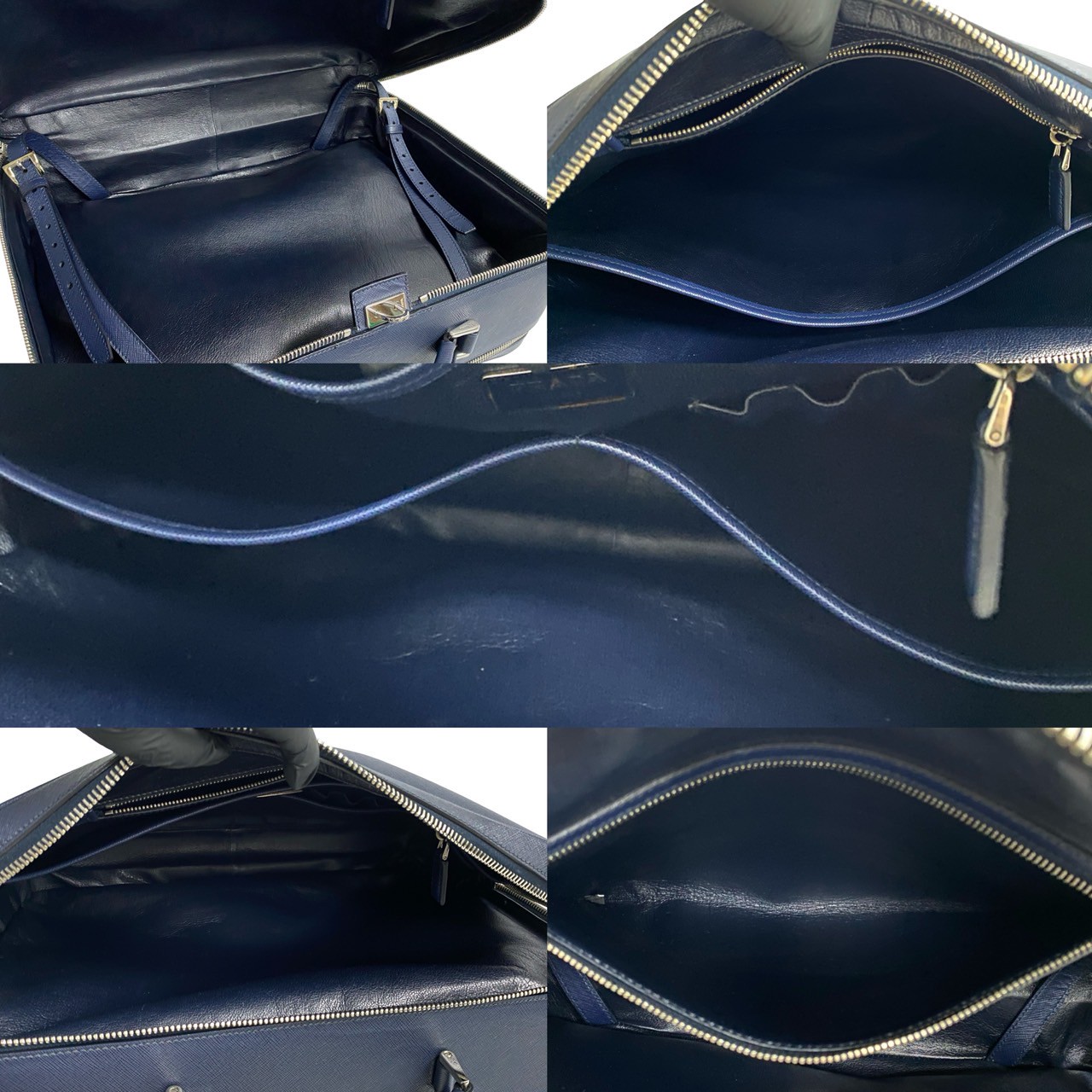 三角ロゴ 金具ボストンバッグ レザー ネイビー 08864 三角ロゴ 金具ボストンバッグ レザー ネイビー 08864