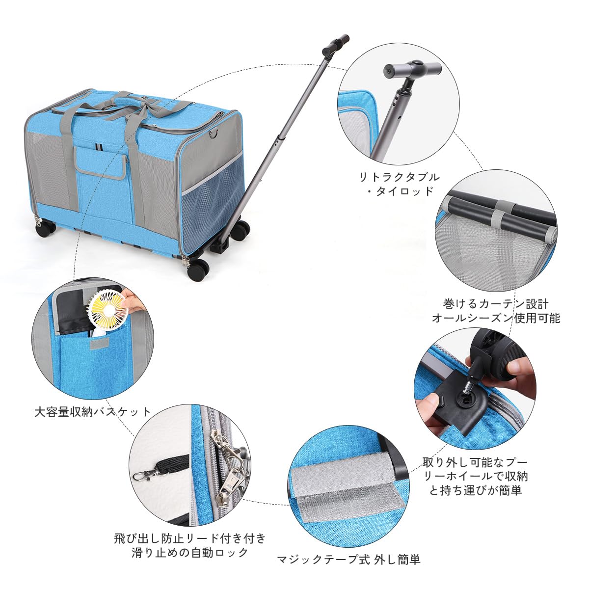 Aikenn 猫 キャリー 2匹用 キャリーバッグ 折りたたみ 通気性 耐久性 リュック 軽量 持ち運び 旅行 通院 ペット用品 (グレー) (ブルー)