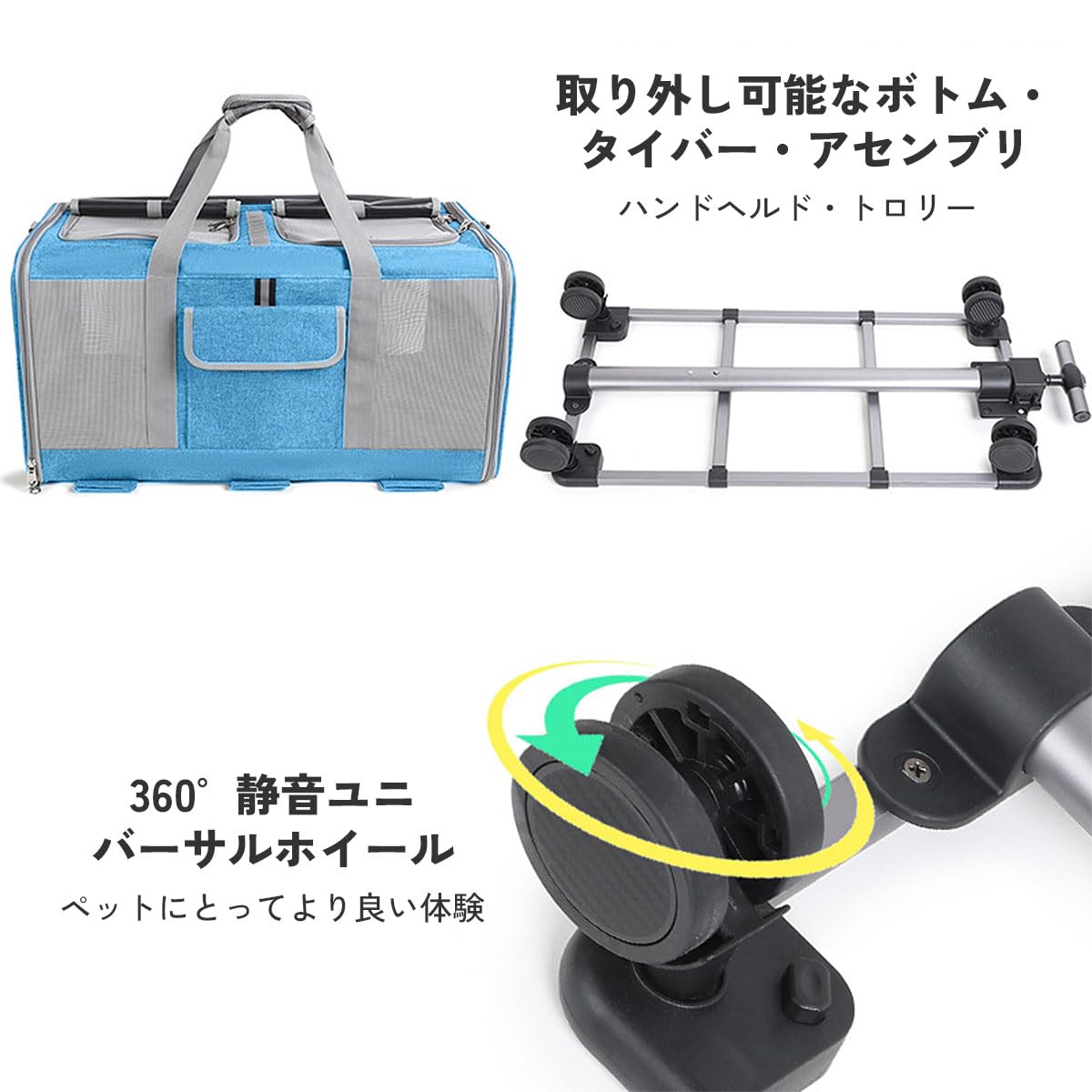 Aikenn 猫 キャリー 2匹用 キャリーバッグ 折りたたみ 通気性 耐久性 リュック 軽量 持ち運び 旅行 通院 ペット用品 (グレー) (ブルー)