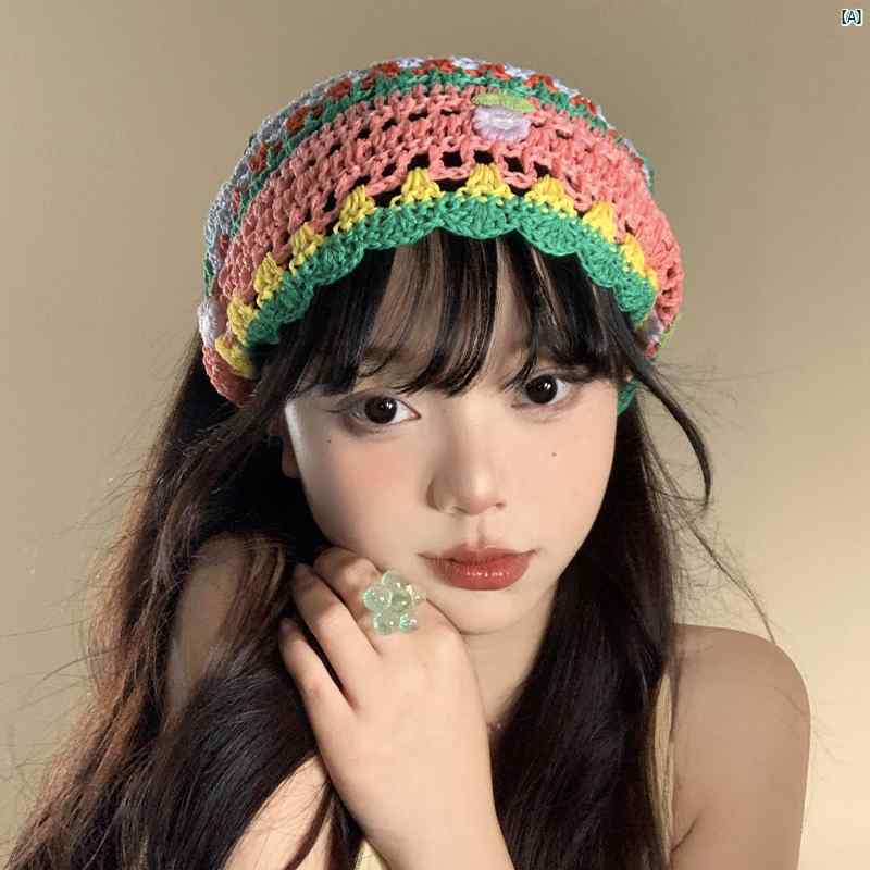 レディースファッション　ファッション小物　オシャレ フラワー ニット 三角 スカーフ 夏 フランス 牧歌的 海辺 休暇 ヘア バンド