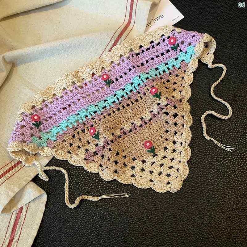 レディースファッション　ファッション小物　オシャレ フラワー ニット 三角 スカーフ 夏 フランス 牧歌的 海辺 休暇 ヘア バンド