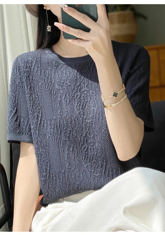 納期3週間程：女性用半袖Tシャツ,シルクニット,ラウンドネック,ルーズ,ジャカードトップス,3Dレリーフ,特別オファー,2024 mdprevattcaulkingandwaterproofing.com