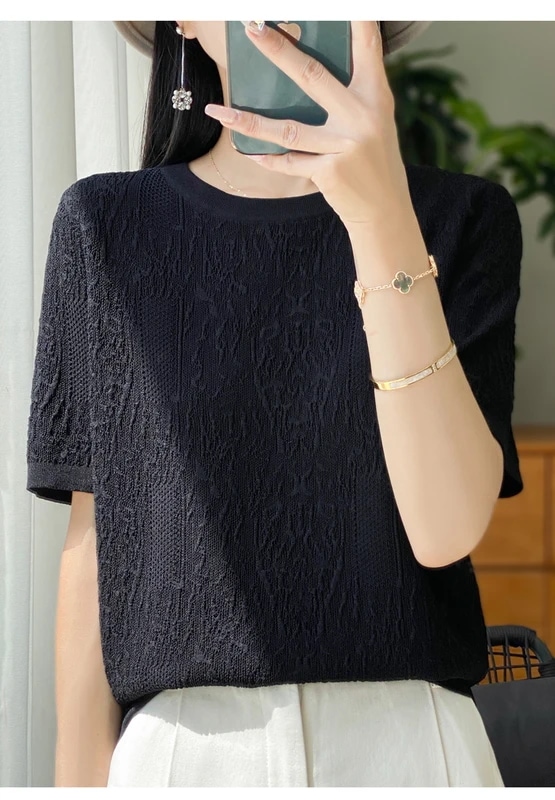 納期3週間程：女性用半袖Tシャツ,シルクニット,ラウンドネック,ルーズ,ジャカードトップス,3Dレリーフ,特別オファー,2024 mdprevattcaulkingandwaterproofing.com