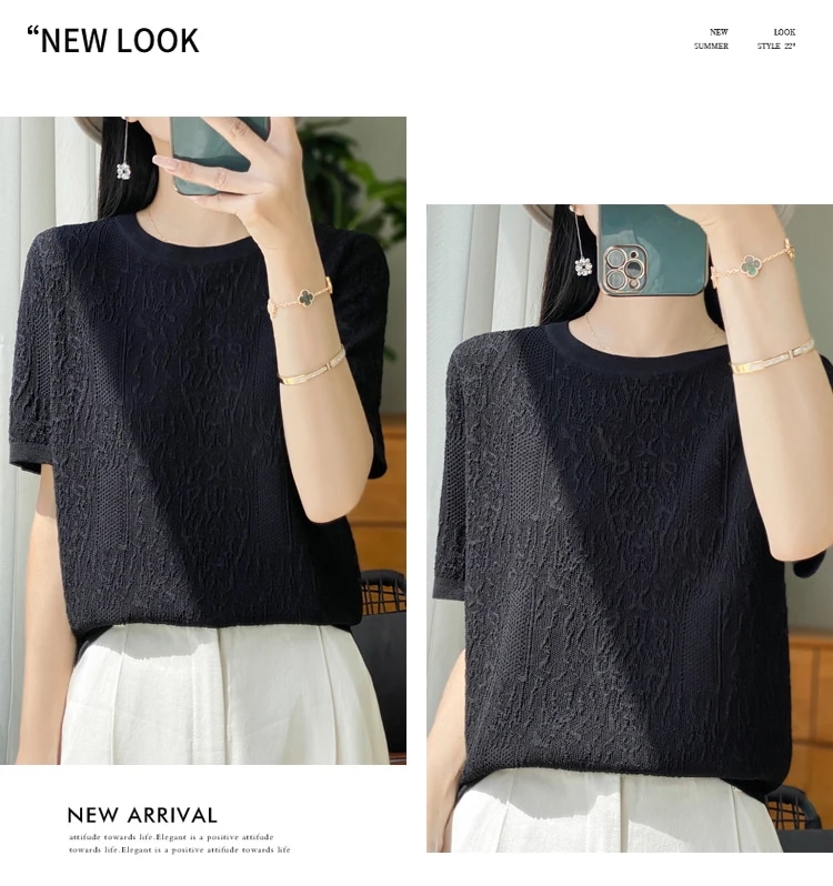 納期3週間程：女性用半袖Tシャツ,シルクニット,ラウンドネック,ルーズ,ジャカードトップス,3Dレリーフ,特別オファー,2024 mdprevattcaulkingandwaterproofing.com