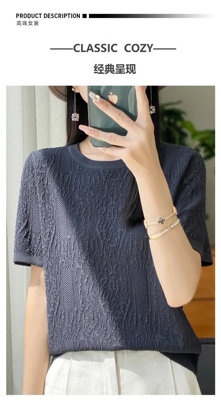納期3週間程：女性用半袖Tシャツ,シルクニット,ラウンドネック,ルーズ,ジャカードトップス,3Dレリーフ,特別オファー,2024 mdprevattcaulkingandwaterproofing.com